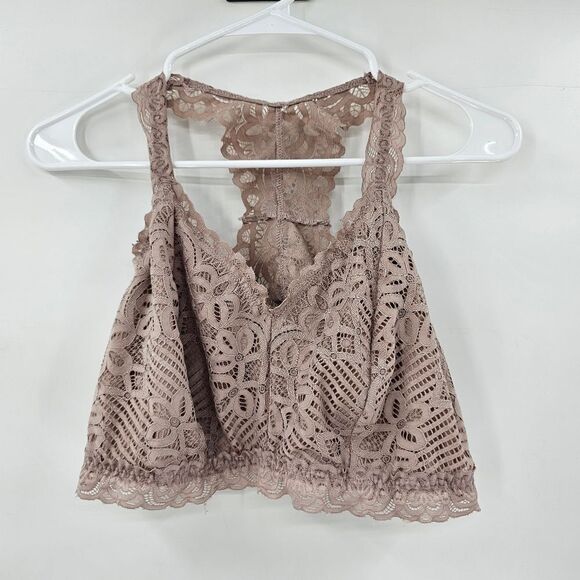 Maurices 1x lace bralette brown tan floral flowers racerback - Picture 1 of 3